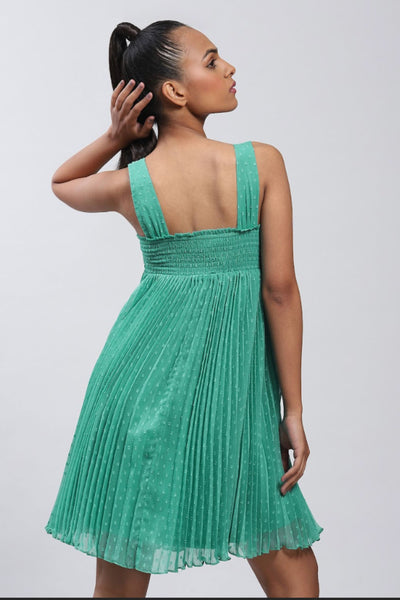 Label Ritu Kumar Aqua Textured Short Dress with Smocking Indian designer wear online shopping melange singapore