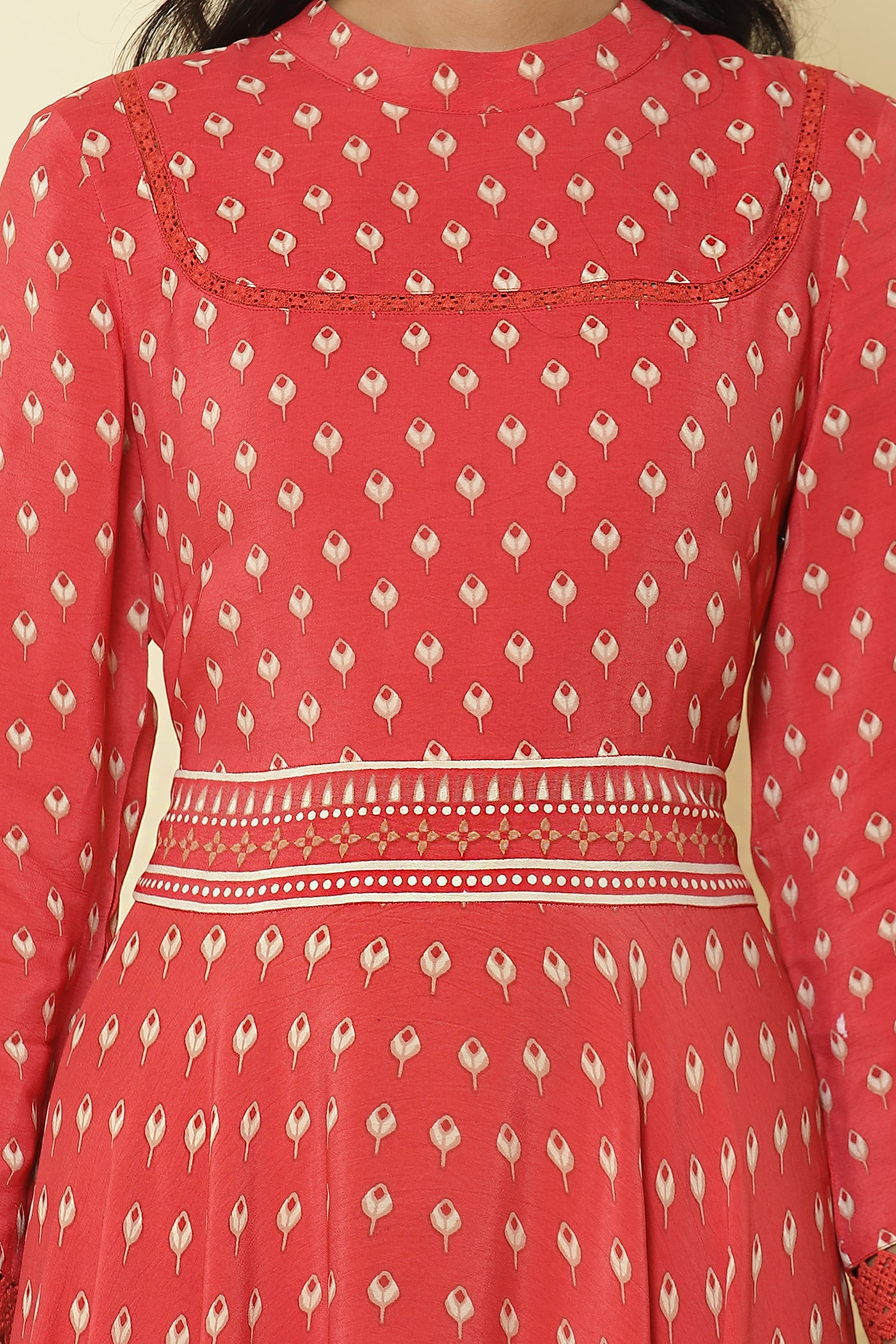 Ritu Kumar - Red Printed Long Dress - Melange Singapore - Indian Designer Wear Online Shopping
