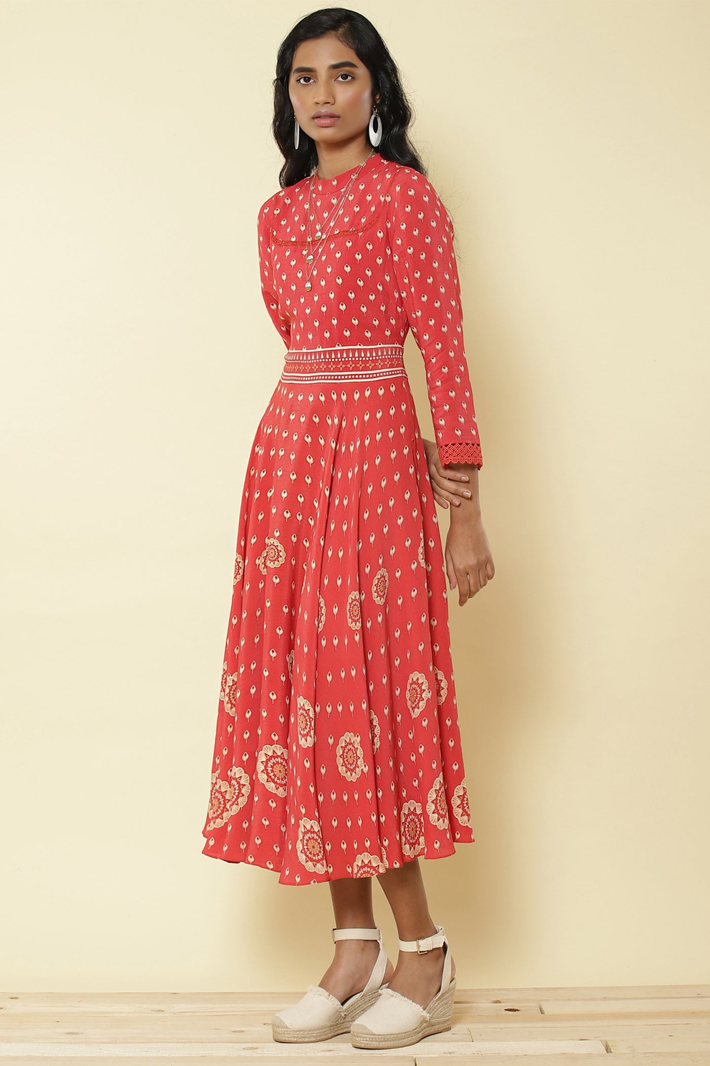 Ritu Kumar - Red Printed Long Dress - Melange Singapore - Indian Designer Wear Online Shopping