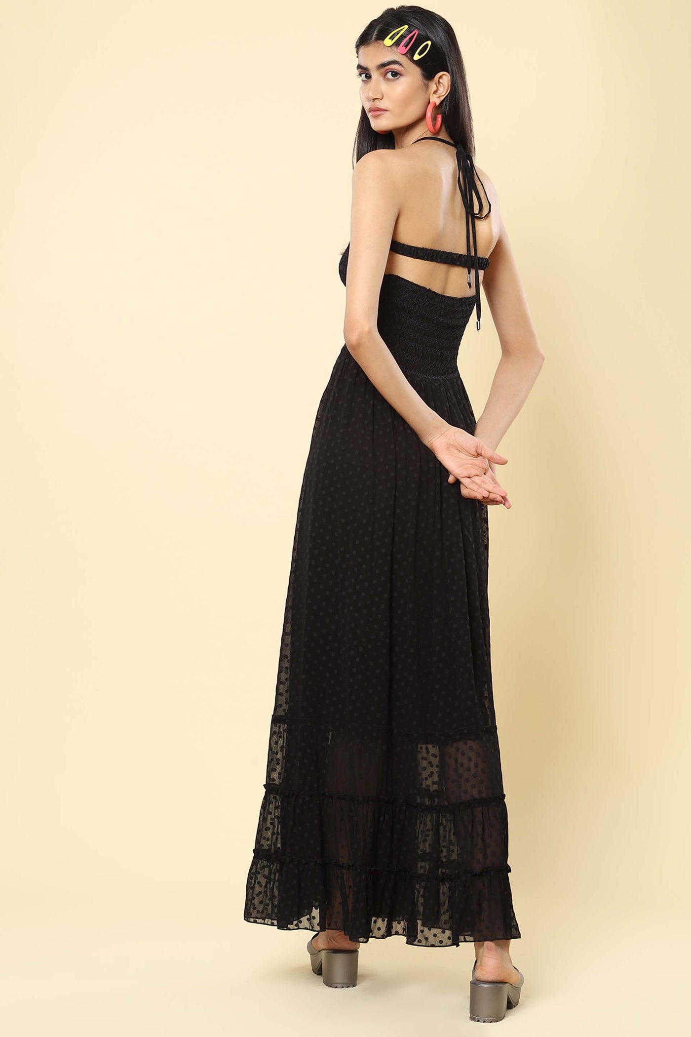 label ritu kumar Black Backless Maxi Dress western indian designer wear online shopping melange singapore