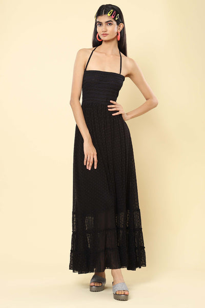 label ritu kumar Black Backless Maxi Dress western indian designer wear online shopping melange singapore