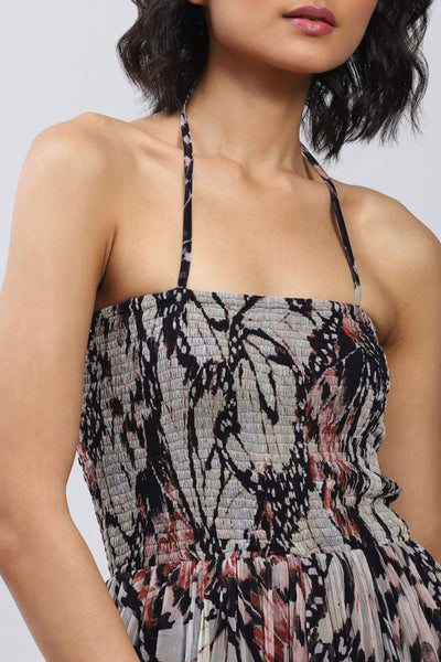Label Ritu Kumar Black Botanic Print Halter Maxi Dress Indian designer wear online shopping melange singapore