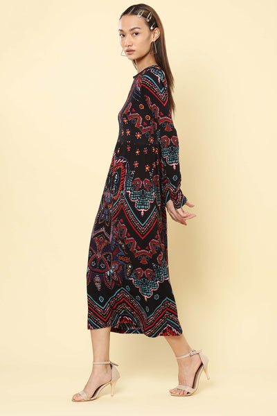 Label Ritu Kumar Black Jersey Floral Print Maxi Dress western indian designer wear online shopping melange singapore