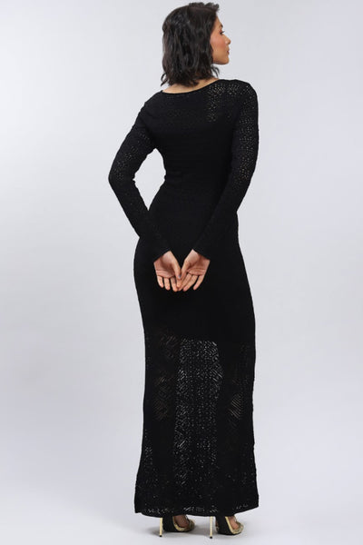 Label Ritu Kumar Black Pointelle Knit Dress With Inner Indian designer wear online shopping melange singapore