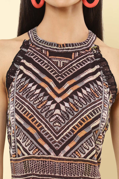 label ritu kumar Black Printed Halter Neck Maxi Dress western indian designer wear online shopping melange singapore