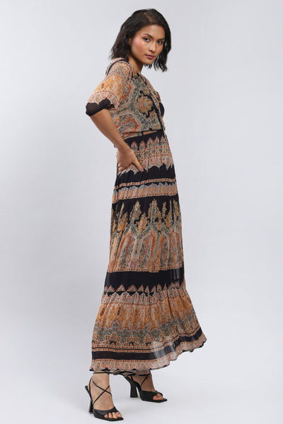 Label Ritu Kumar Black Printed Maxi Dress Indian designer wear online shopping melange singapore