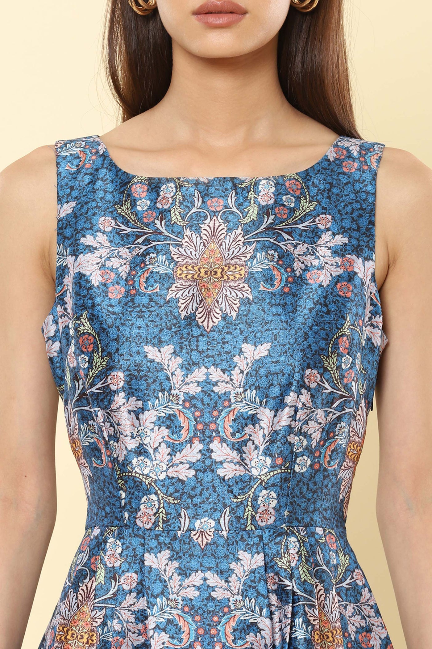 label ritu kumar Blue Floral Print Maxi Dress western indian designer wear online shopping melange singapore