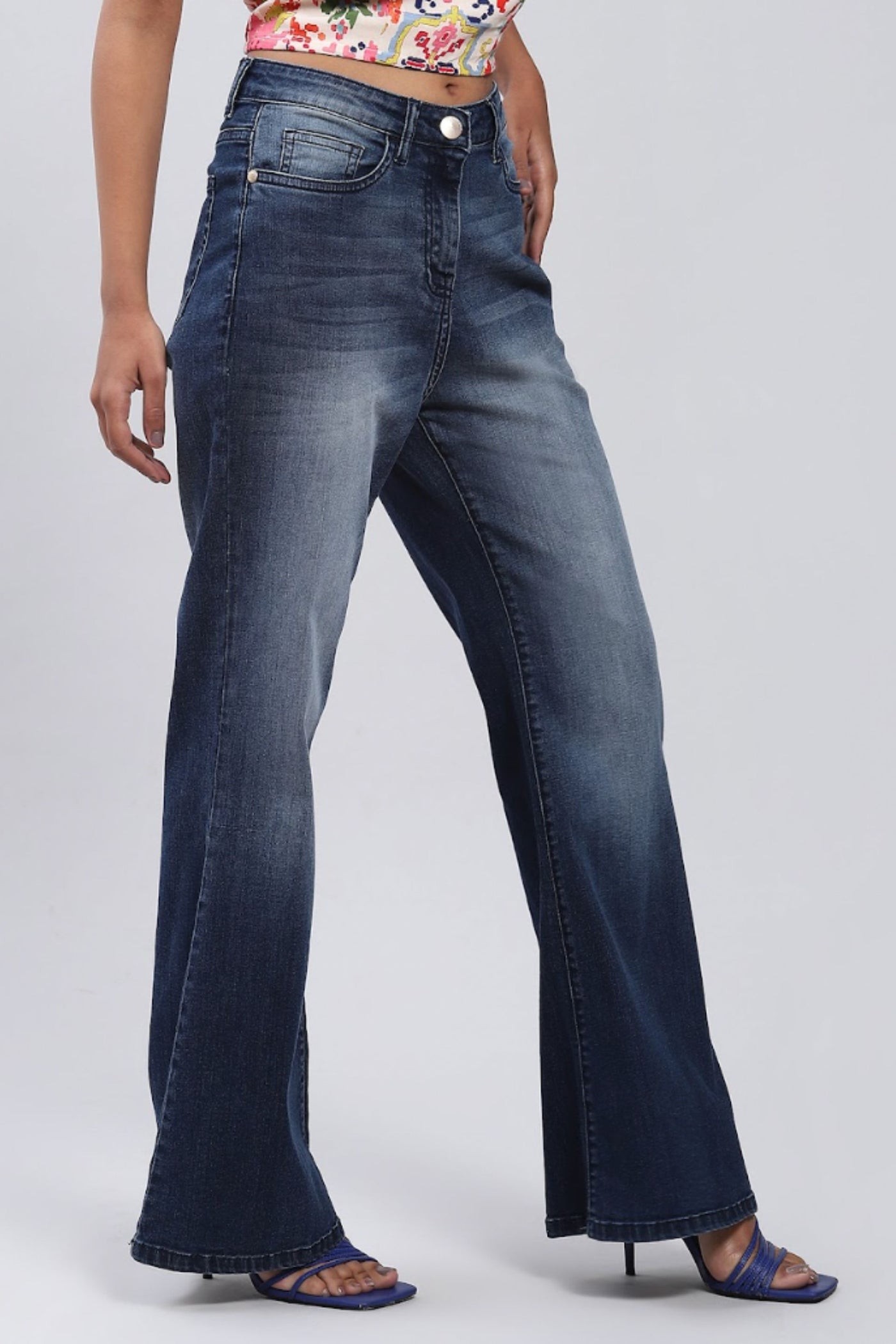 Label Ritu Kumar Blue Wide-Leg Jeans Indian designer wear online shopping melange singapore
