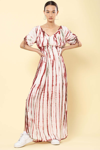 label ritu kumar Brown & Off White Tie & Dye Maxi Dress western indian designer wear online shopping melange singapore