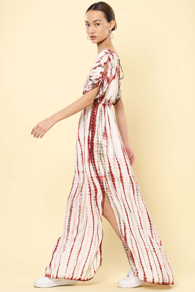 label ritu kumar Brown & Off White Tie & Dye Maxi Dress western indian designer wear online shopping melange singapore