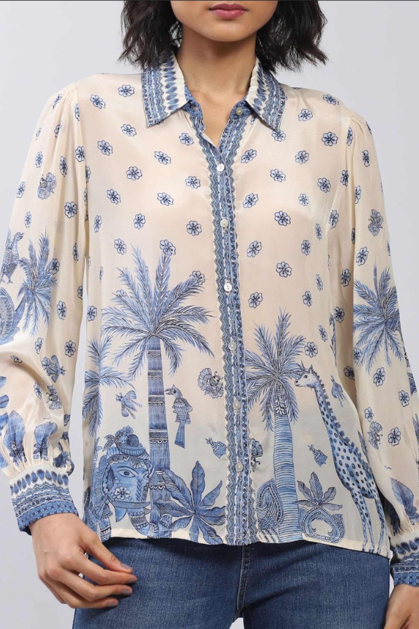 Label Ritu Kumar Collar Neck Full Sleeves Printed Shirt Indian designer wear online shopping melange singapore