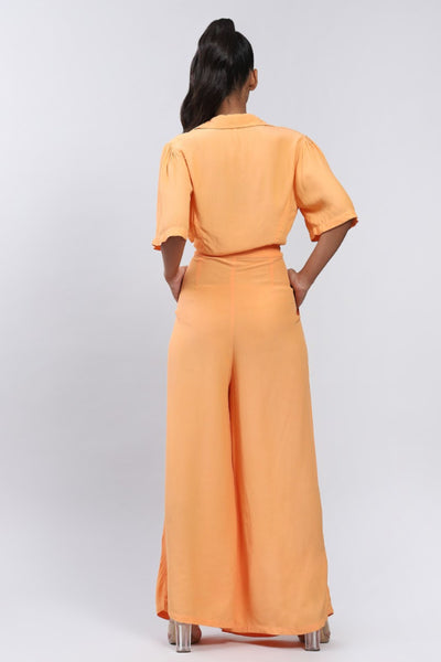 Label Ritu Kumar Collar Neck Solid Short Top With Pant Co-ord Set Indian designer wear online shopping melange singapore