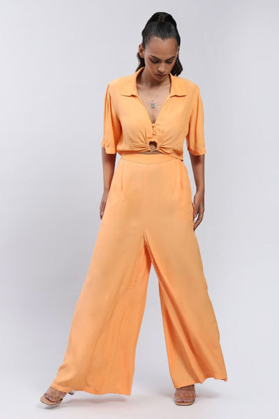 Label Ritu Kumar Collar Neck Solid Short Top With Pant Co-ord Set Indian designer wear online shopping melange singapore