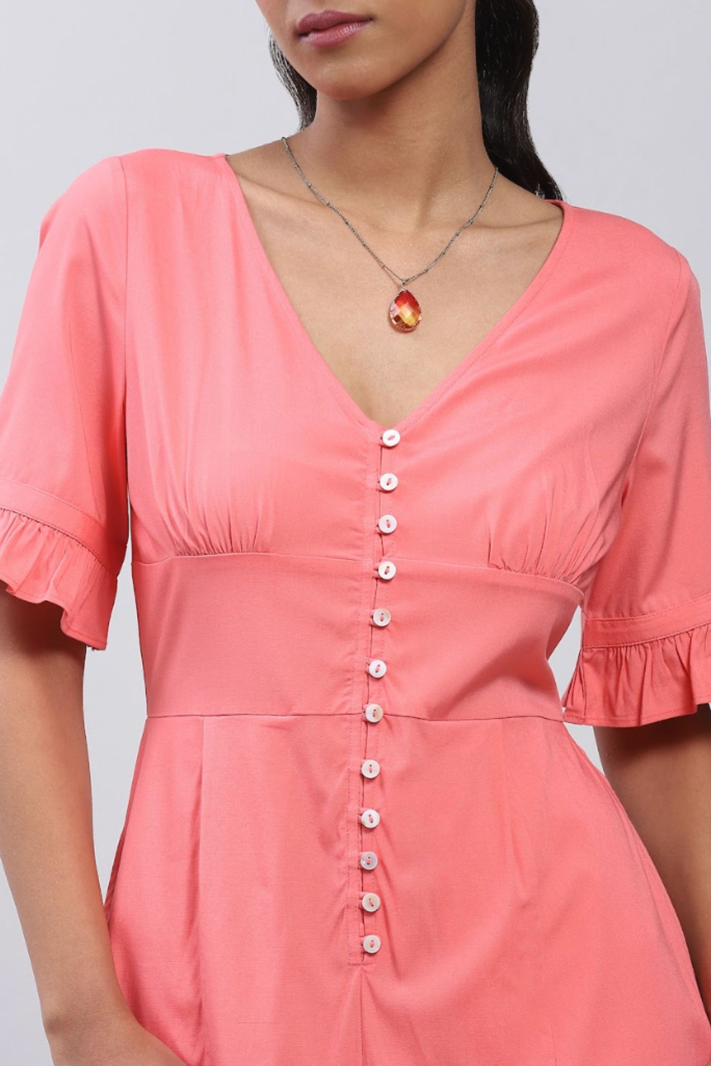 Label Ritu Kumar Coral button-down playsuit Indian designer wear online shopping melange singapore