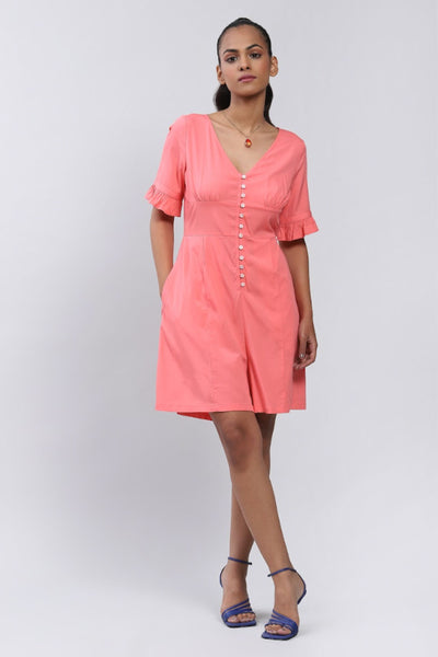 Label Ritu Kumar Coral button-down playsuit Indian designer wear online shopping melange singapore