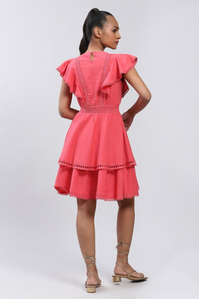 Label Ritu Kumar Coral Short Dress With Ruffles Indian designer wear online shopping melange singapore