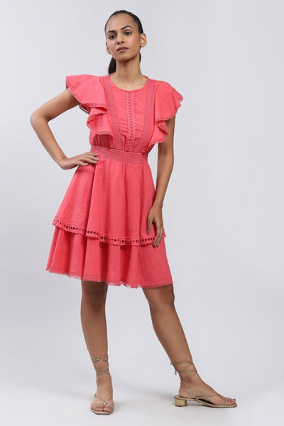 Label Ritu Kumar Coral Short Dress With Ruffles Indian designer wear online shopping melange singapore