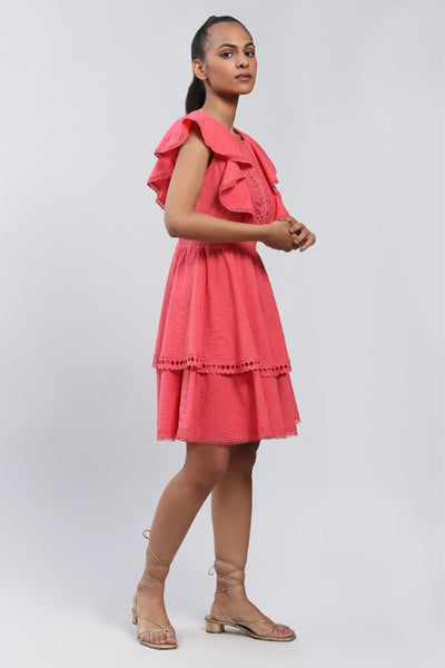 Label Ritu Kumar Coral Short Dress With Ruffles Indian designer wear online shopping melange singapore