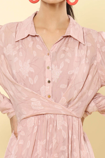Label Ritu Kumar Dusty Pink Lurex Short Dress western indian designer wear online shopping melange singapore