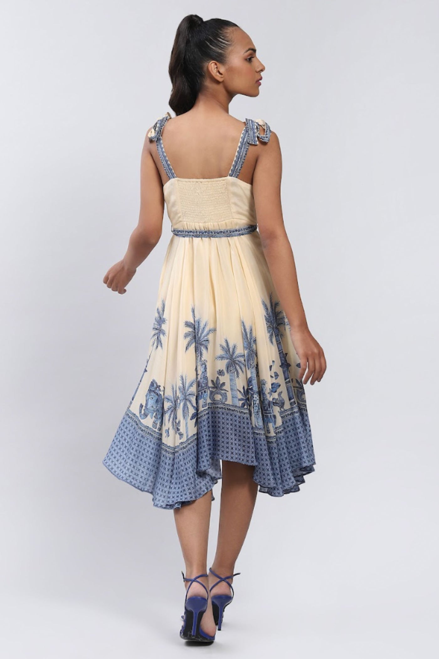 Label Ritu Kumar Ecru Tropical Print Midi Dress Indian designer wear online shopping melange singapore