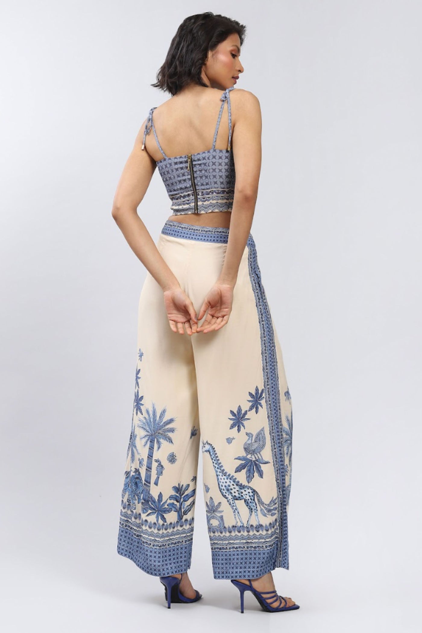 Label Ritu Kumar Ecru Tropical Print Top With Pant Co-Ord Set Indian designer wear online shopping melange singapore