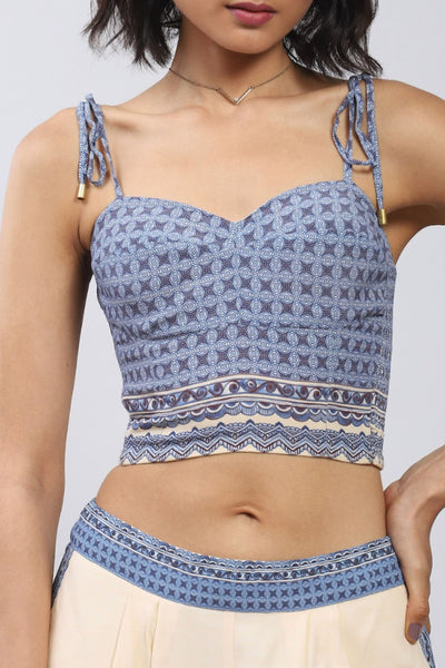 Label Ritu Kumar Ecru Tropical Print Top With Pant Co-Ord Set Indian designer wear online shopping melange singapore