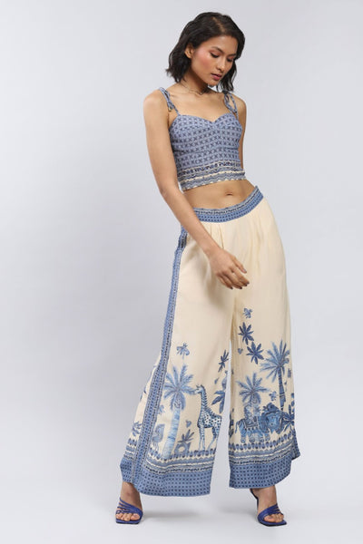 Label Ritu Kumar Ecru Tropical Print Top With Pant Co-Ord Set Indian designer wear online shopping melange singapore