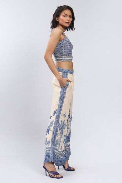 Label Ritu Kumar Ecru Tropical Print Top With Pant Co-Ord Set Indian designer wear online shopping melange singapore