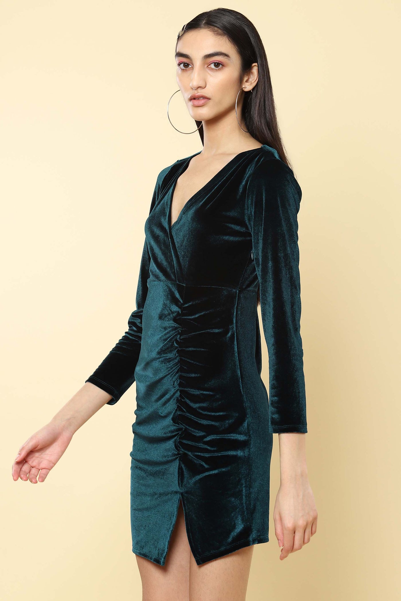 label ritu kumar Emerald Green Bodycon Velvet Short Dress western indian designer wear online shopping melange singapore