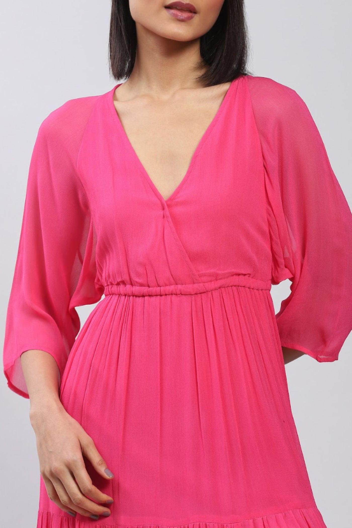 Label Ritu Kumar Fuchsia Pink Maxi Dress with Tiers Indian designer wear online shopping melange singapore