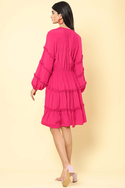 label ritu kumar Fuchsia Ruched Short Dress western indian designer wear online shopping melange singapore