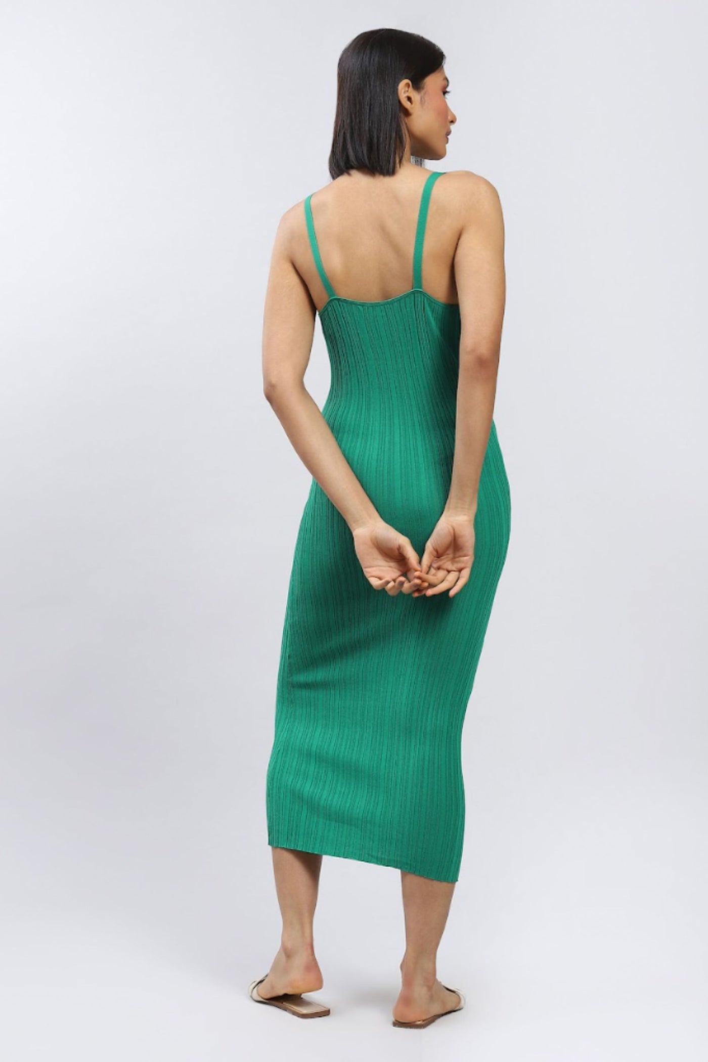 Label Ritu Kumar Green Strappy Bodycon Midi Dress Indian designer wear online shopping melange singapore