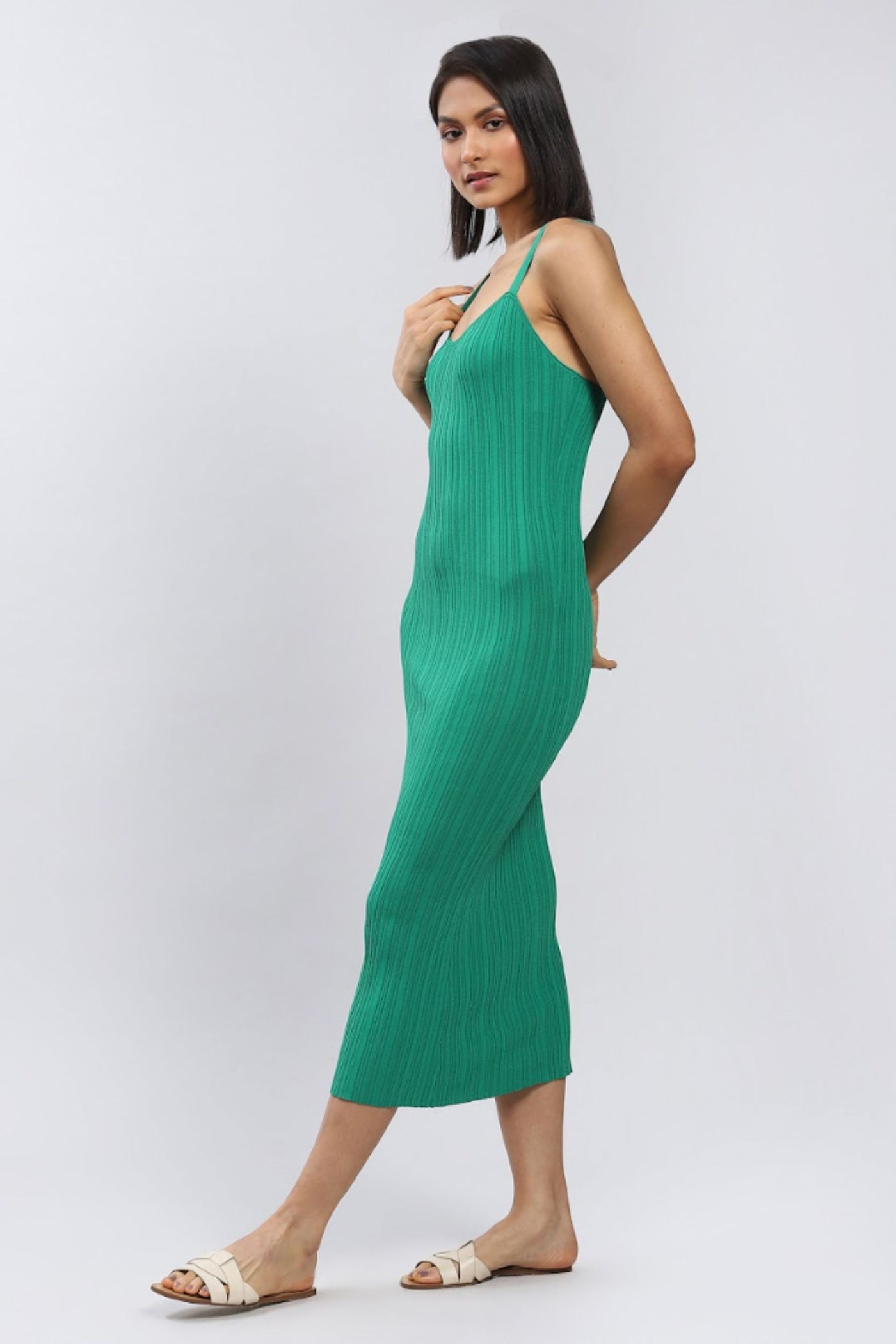 Label Ritu Kumar Green Strappy Bodycon Midi Dress Indian designer wear online shopping melange singapore