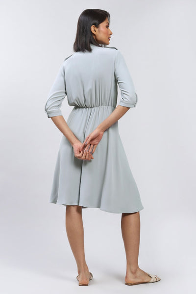 Label Ritu Kumar Grey Midi Dress with Knot Detail Indian designer wear online shopping melange singapore