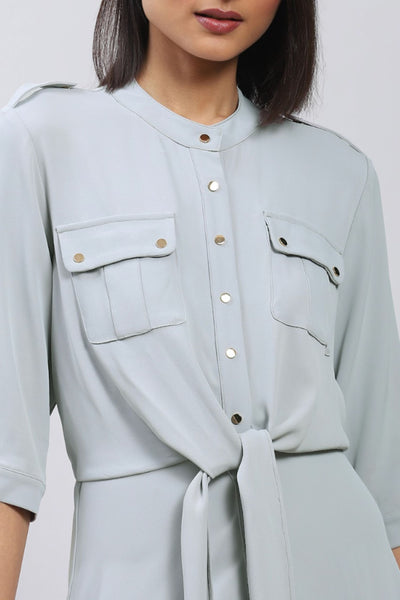Label Ritu Kumar Grey Midi Dress with Knot Detail Indian designer wear online shopping melange singapore