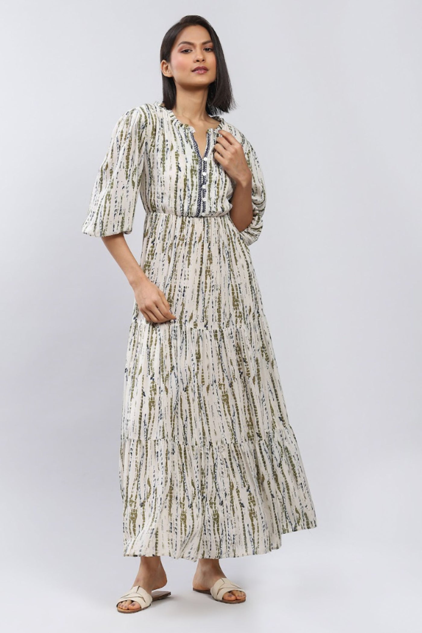 Label Ritu Kumar Grey Shibori Print Maxi Dress Indian designer wear online shopping melange singapore