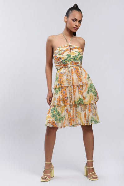 Label Ritu Kumar Halter Neck Printed Short Dress Indian designer wear online shopping melange singapore