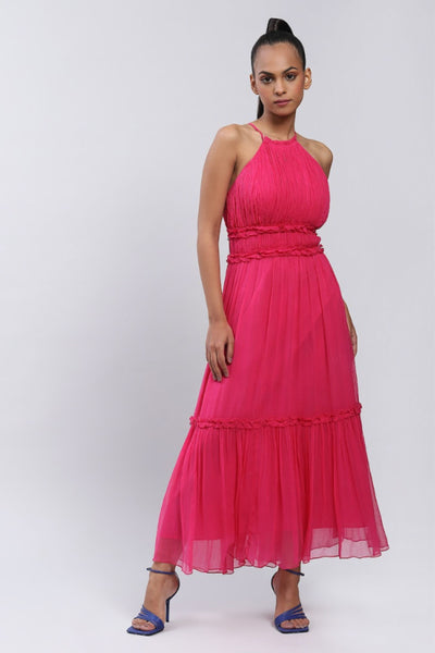 Label Ritu Kumar Halter Neck Solid Long Dress Indian designer wear online shopping melange singapore