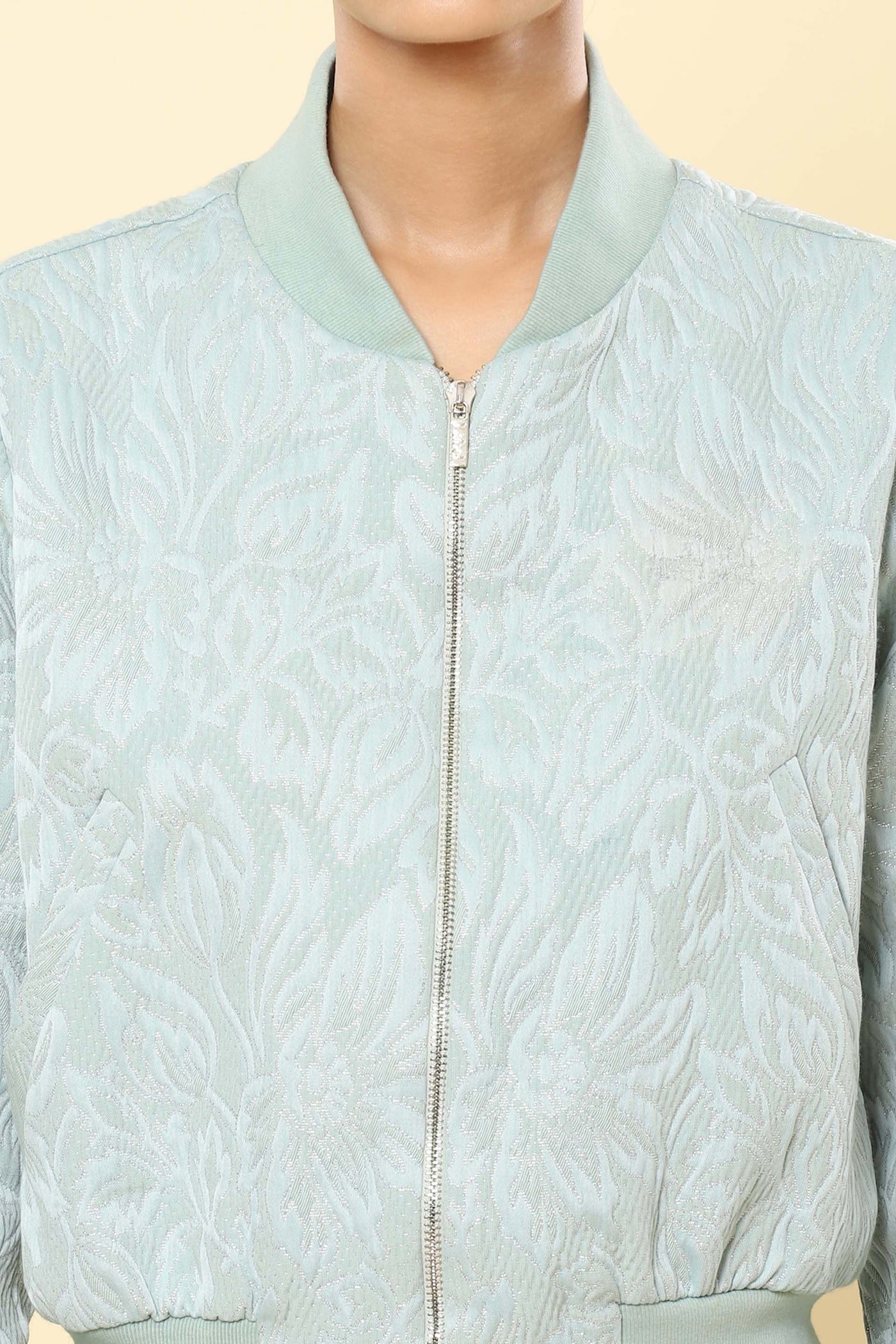 label ritu kumar Mint Green Jacquard Jacket western indian designer wear online shopping melange singapore