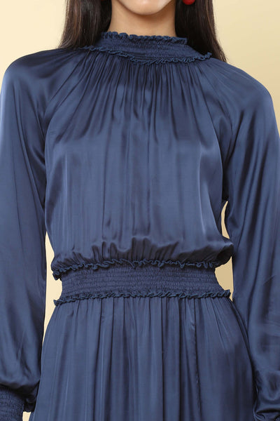 label ritu kumar Navy Blue Blouson Short Dress western indian designer wear online shopping melange singapore