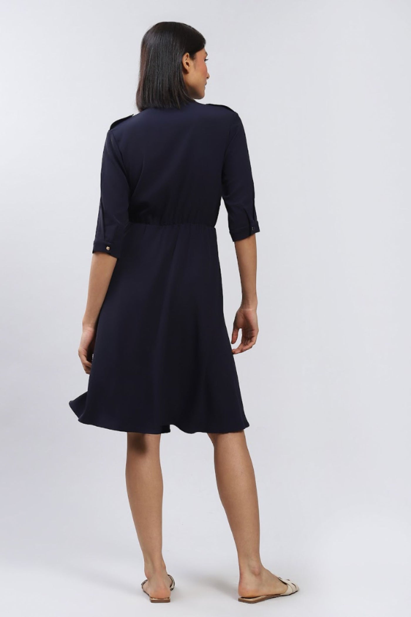 Label Ritu Kumar Navy blue midi dress with knot detail Indian designer wear online shopping melange singapore