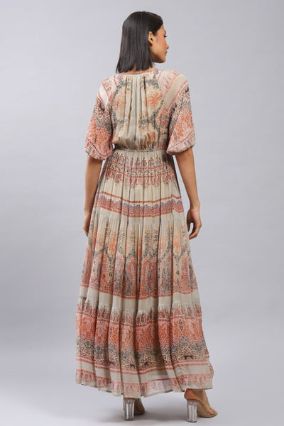 Label Ritu Kumar Olive Printed Maxi Dress Indian designer wear online shopping melange singapore