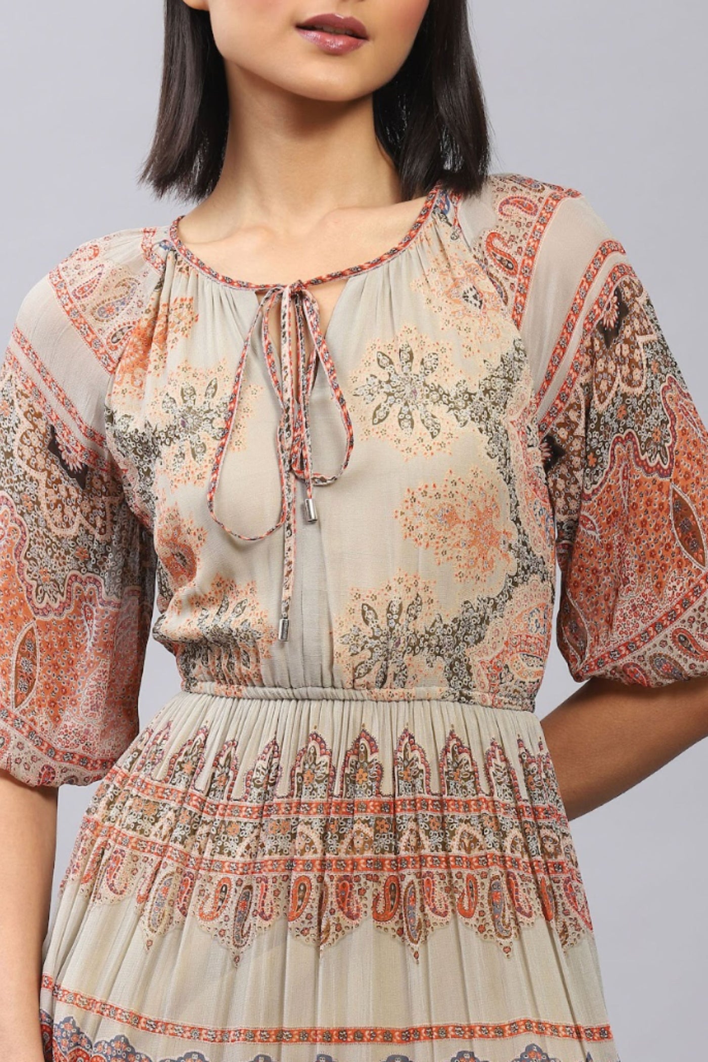 Label Ritu Kumar Olive Printed Maxi Dress Indian designer wear online shopping melange singapore