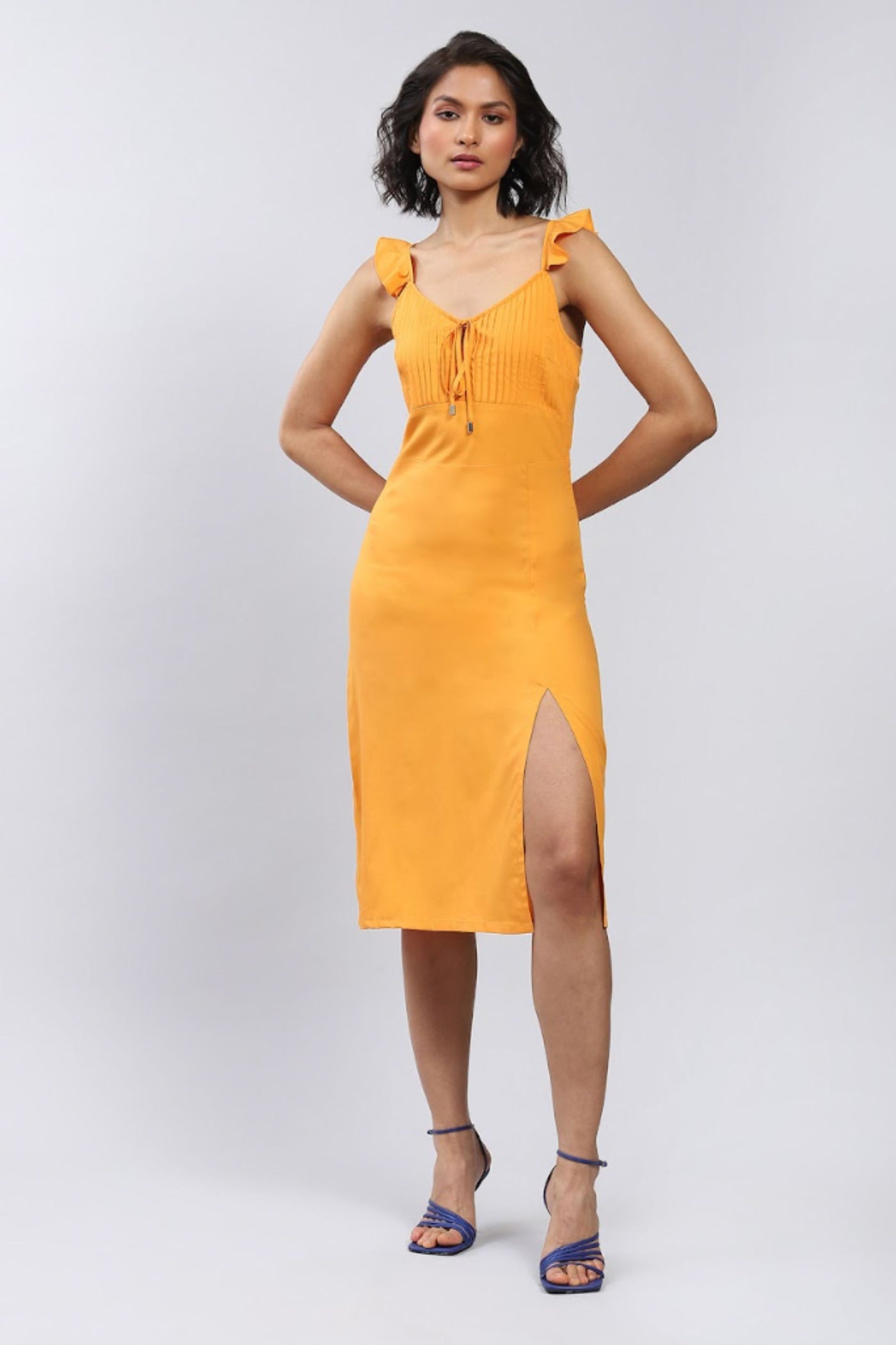 Label Ritu Kumar Orange Midi Dress With Side Slits Indian designer wear online shopping melange singapore