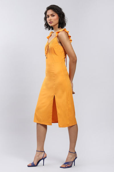 Label Ritu Kumar Orange Midi Dress With Side Slits Indian designer wear online shopping melange singapore