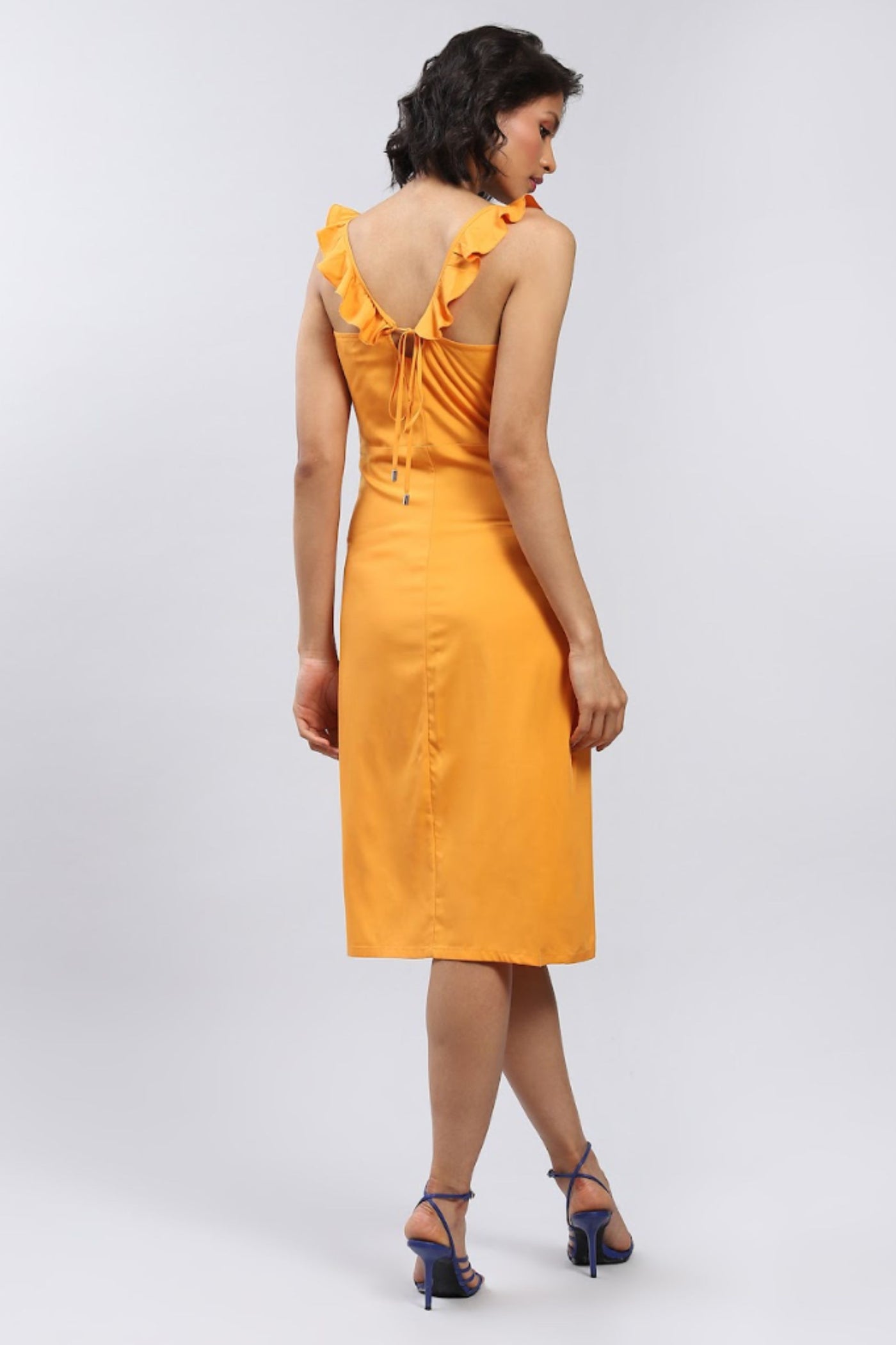 Label Ritu Kumar Orange Midi Dress With Side Slits Indian designer wear online shopping melange singapore