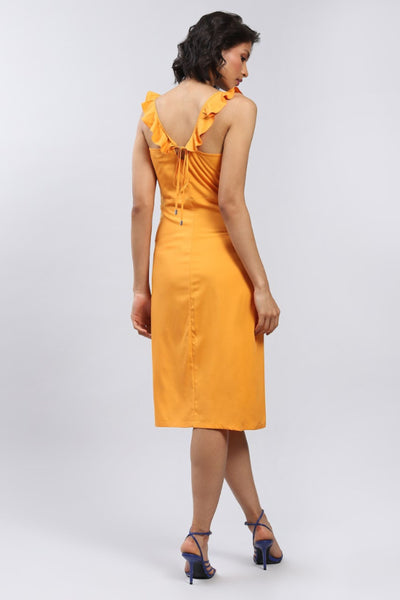 Label Ritu Kumar Orange Midi Dress With Side Slits Indian designer wear online shopping melange singapore