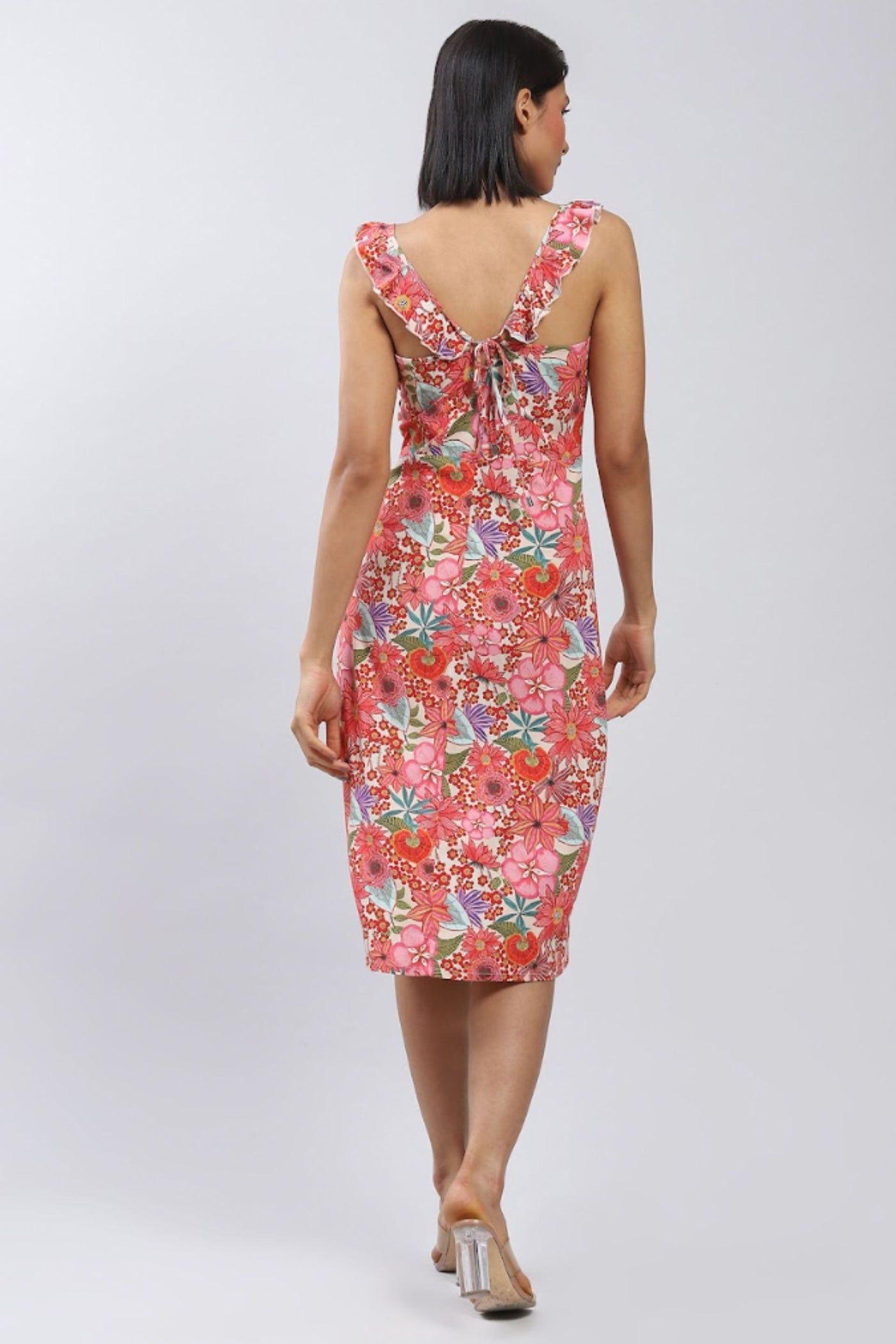 Label Ritu Kumar Pink Floral Print Midi Dress with Side Slits Indian designer wear online shopping melange singapore