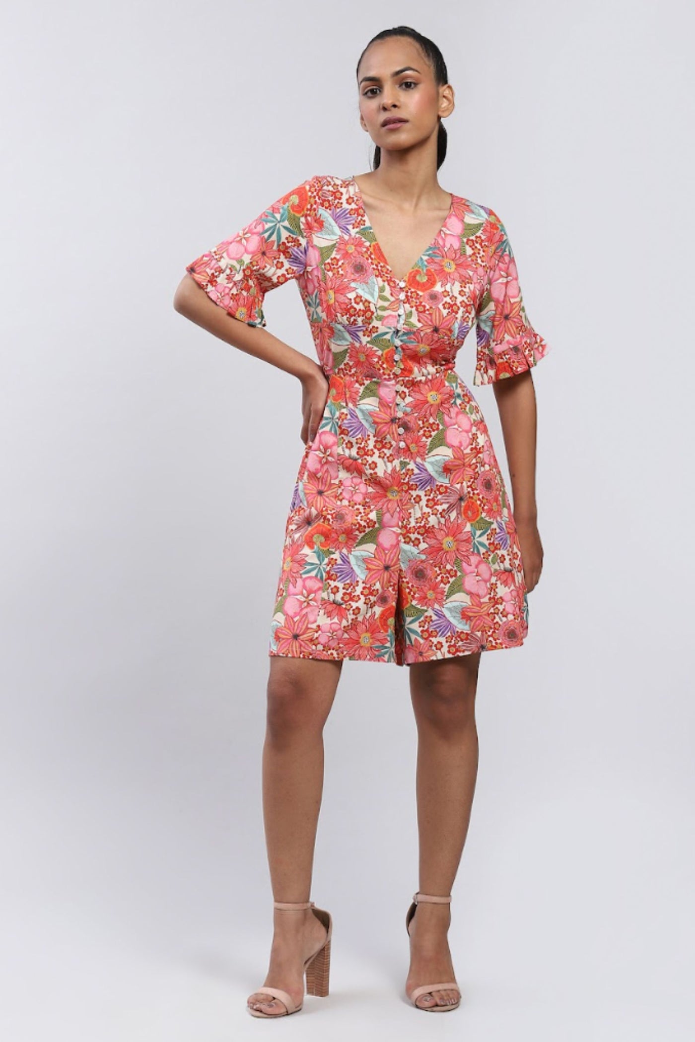 abel Ritu Kumar Pink Floral Print Playsuit Indian designer wear online shopping melange singapore