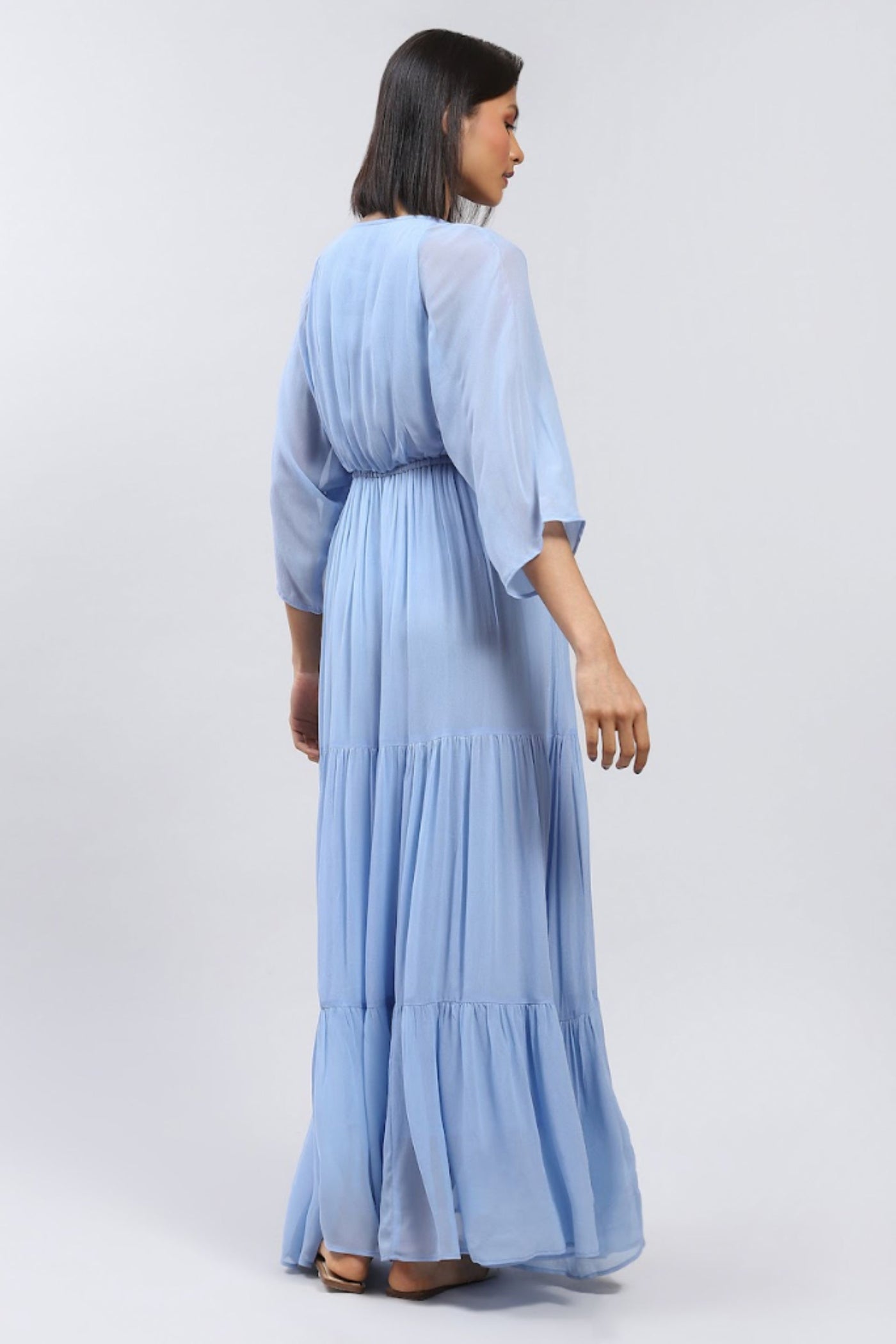 Label Ritu Kumar Powder Blue Maxi Dress with Tiers Indian designer wear online shopping melange singapore